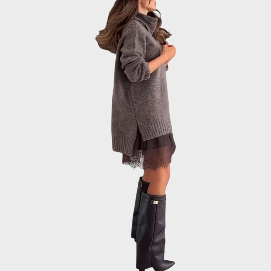 Cozy Lace-Detail Sweater Dress for Women