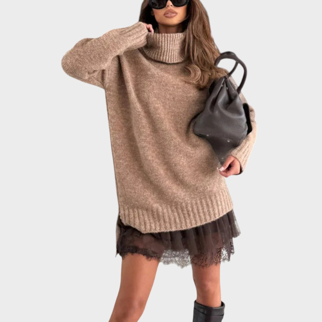 Cozy Lace-Detail Sweater Dress for Women