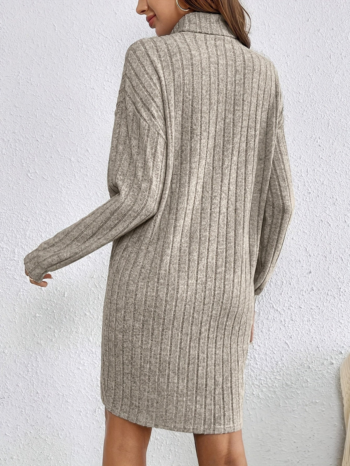 Ribbed Turtleneck Long Sleeve Sweater Dress for Women with Shaped Fit