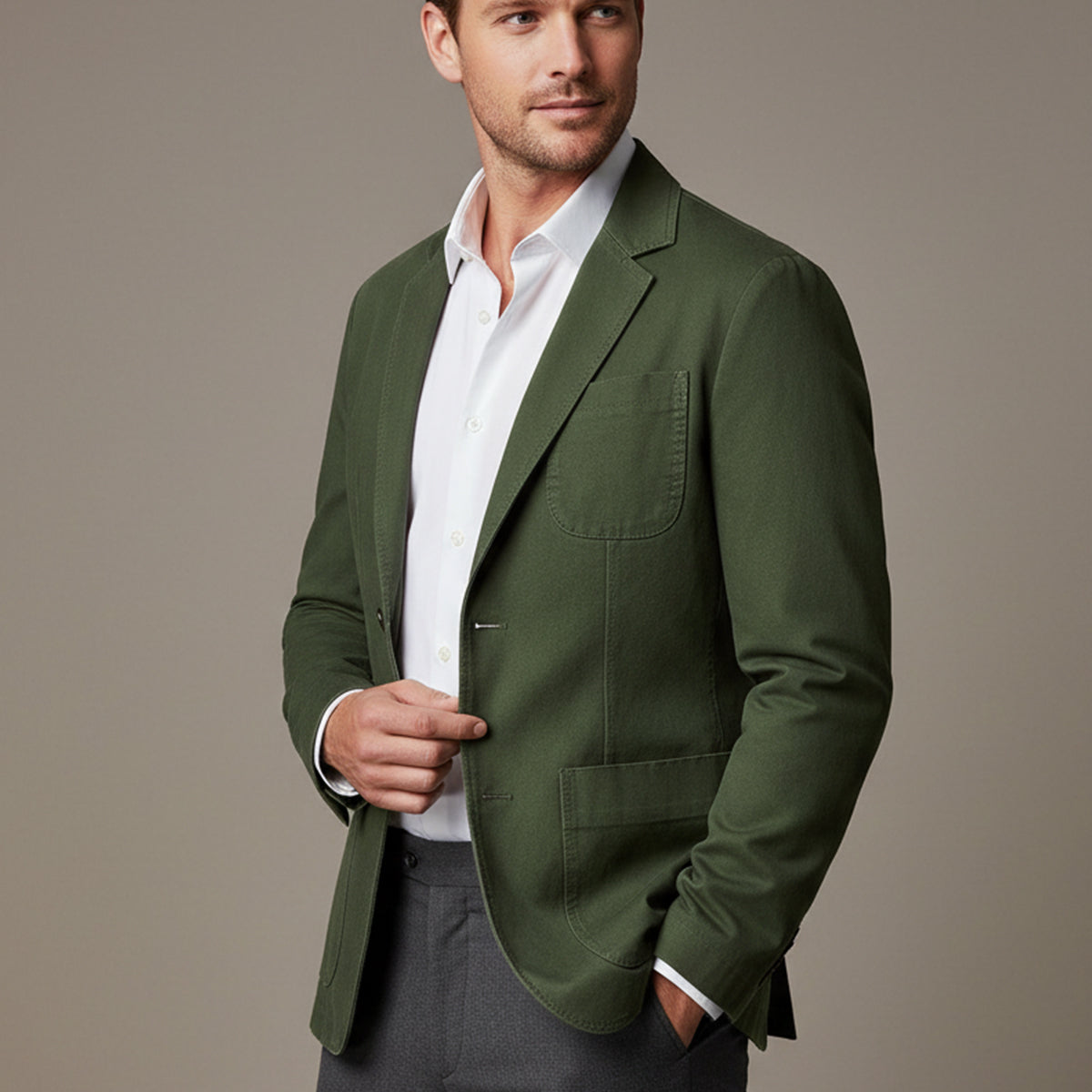 Men's Cotton Blazer-Inspired Windbreaker with Pockets