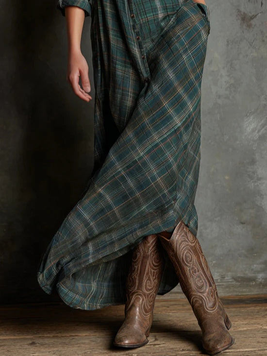 Ladies Long Dress with Checked Lapel | Classic, Feminine and Effortlessly Stylish