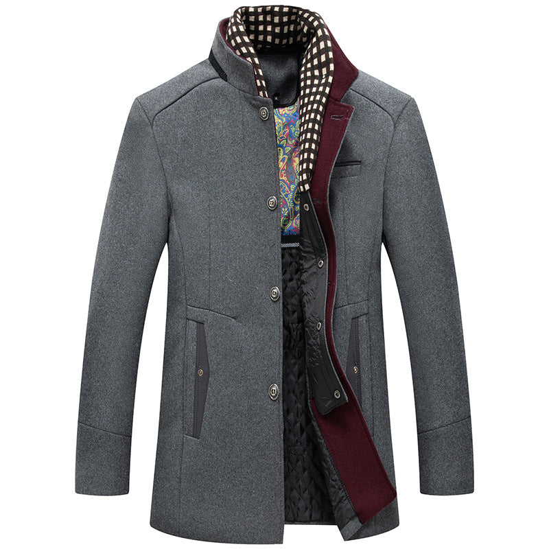Men's Sophisticated Wool Coat with Stand-Up Collar