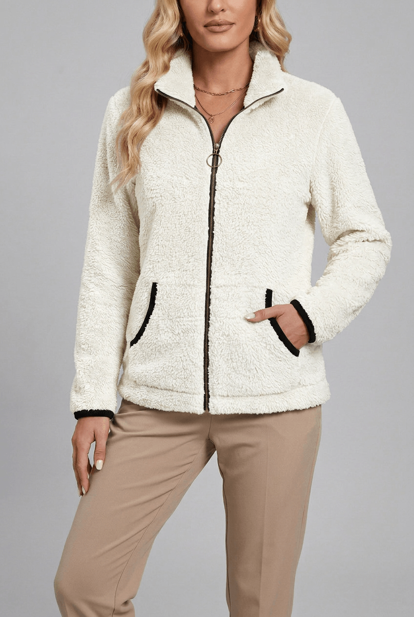 Warm Fleece Women's Zip-Up Jacket with Stand Collar