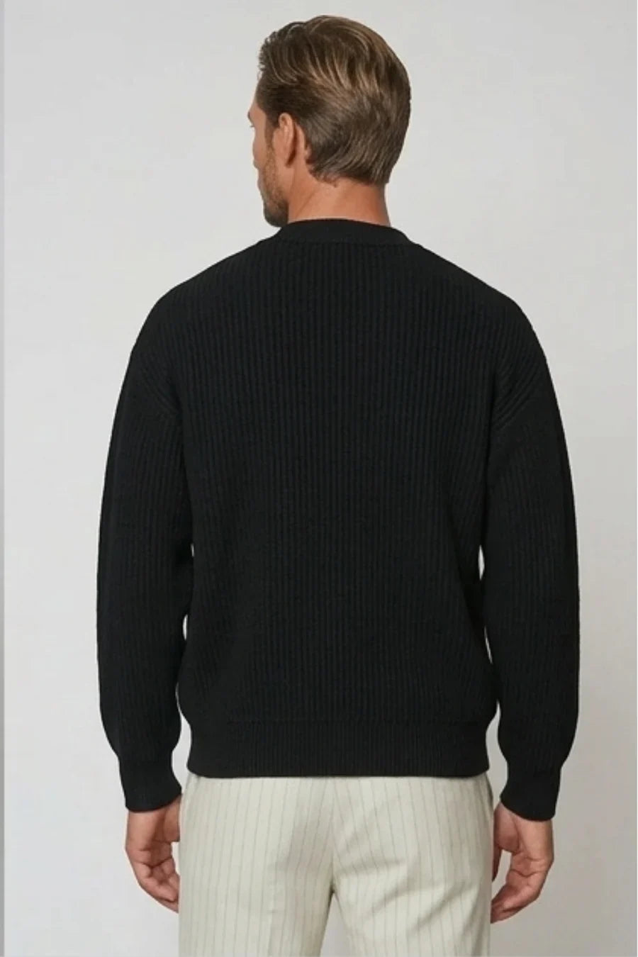 Knitted Gents' Cardigan with Pockets - Black
