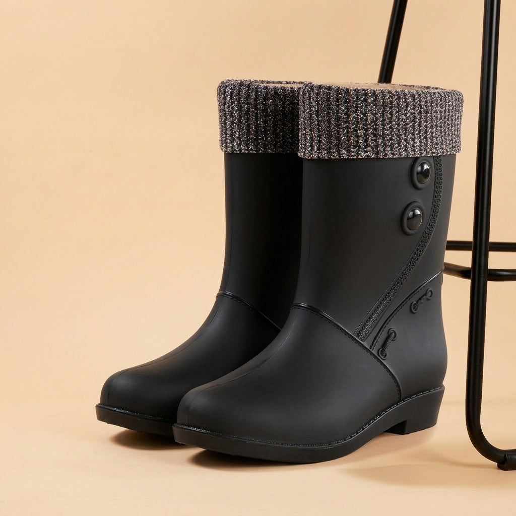 Lined Waterproof Rain Boots for Women with Non-Slip Sole