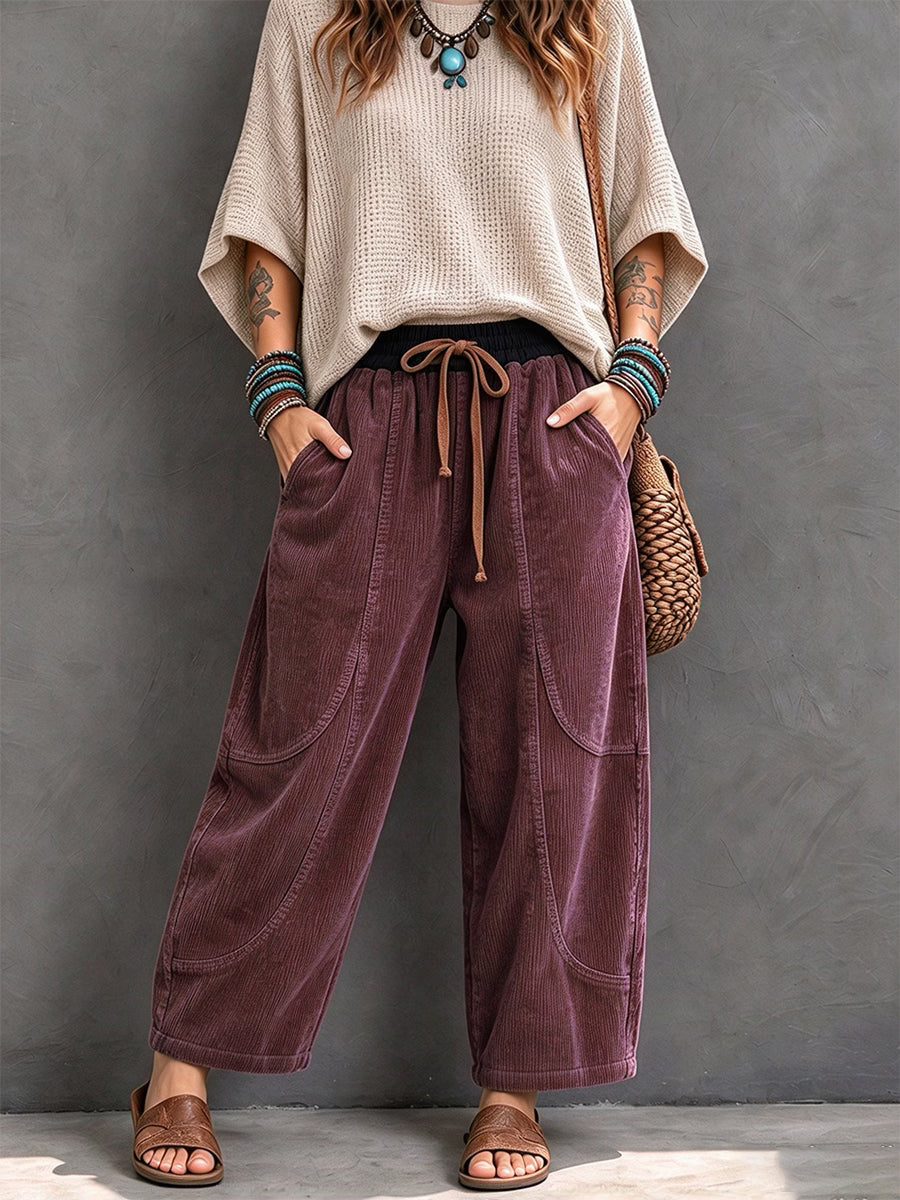 Women's Elastic-Waist Corduroy Harem Pants