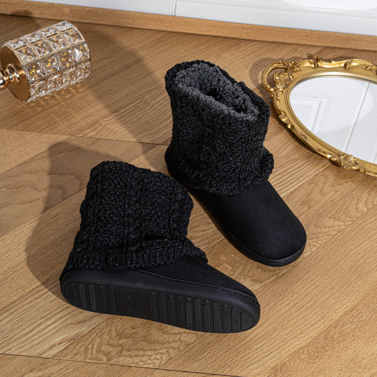 Marnah | Cozy Knit-Cuff Slippers