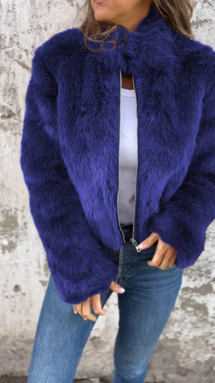 Emma | Women's Soft and Warm Faux Fur Jacket with High Collar and Zip