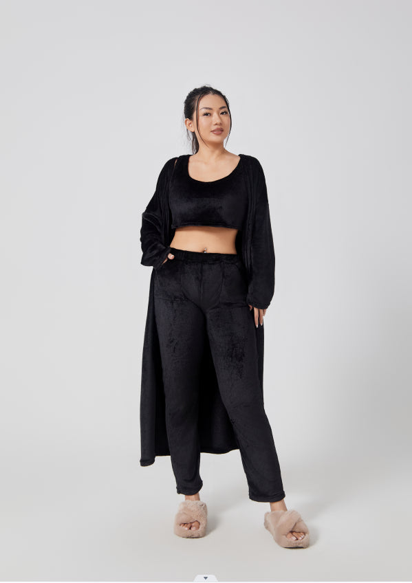 Emma | Cozy Loungewear Set – Top, Wide-Leg Trousers, and Long Cardigan