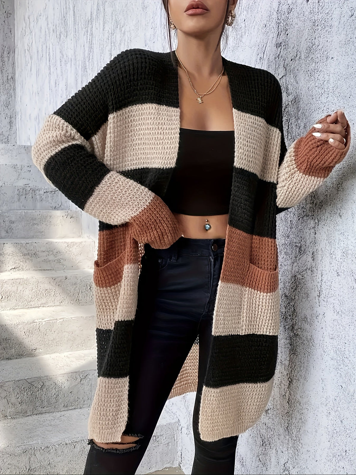 Bronwyn | Longline Cardigan with Color-Block Design