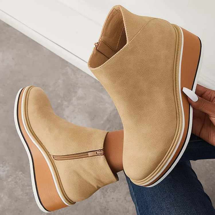 Cozy Wedge Boots Featuring Zip Closure and Colorful Sole