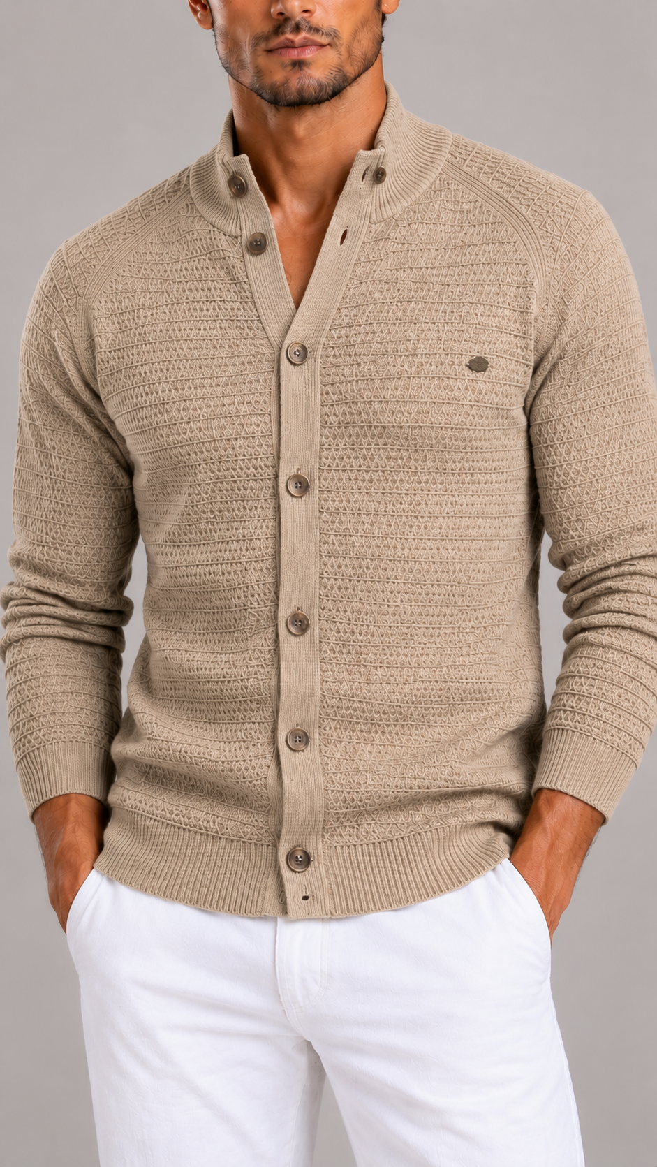 Men's Knitted Cotton Cardigan with Classic Fit