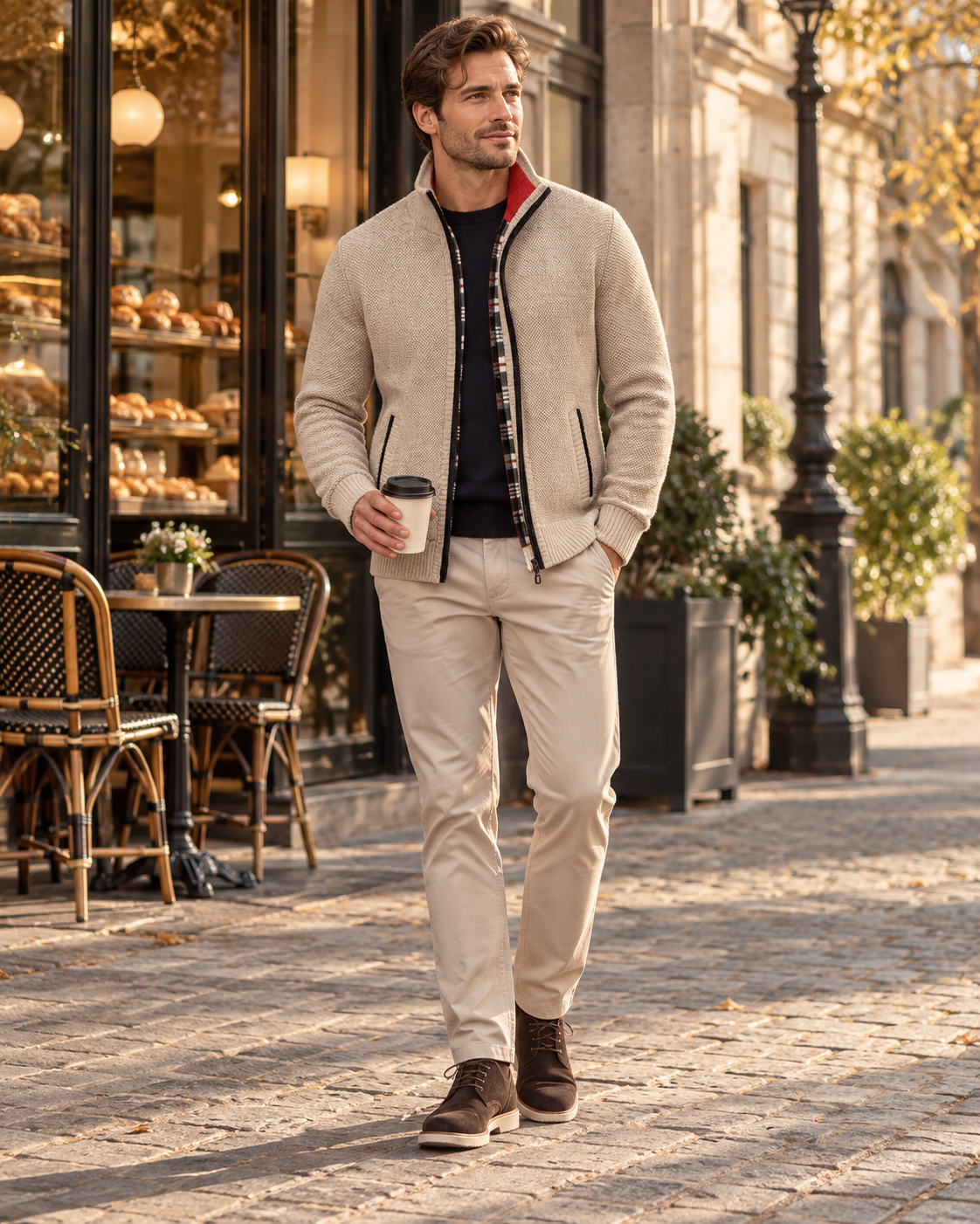 Gian Men's Full Zip Knit Vest - High Collar, Checked Interior, and Pockets