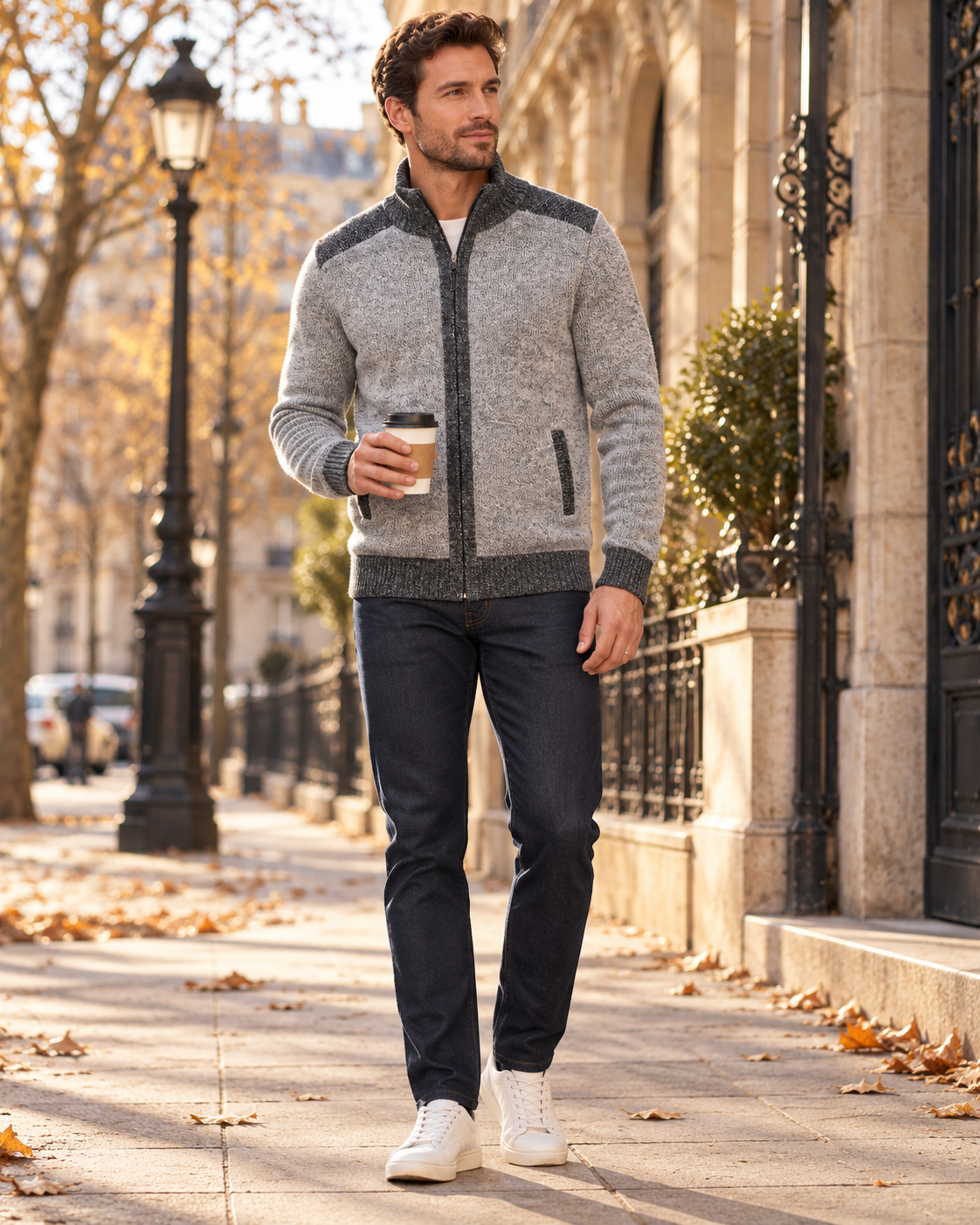 Gian Men's Full Zip Knit Vest - High Collar, Checked Interior, and Pockets