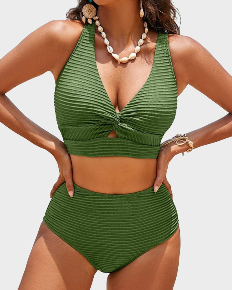 Ribbed High-Waisted Bikini Set for Women