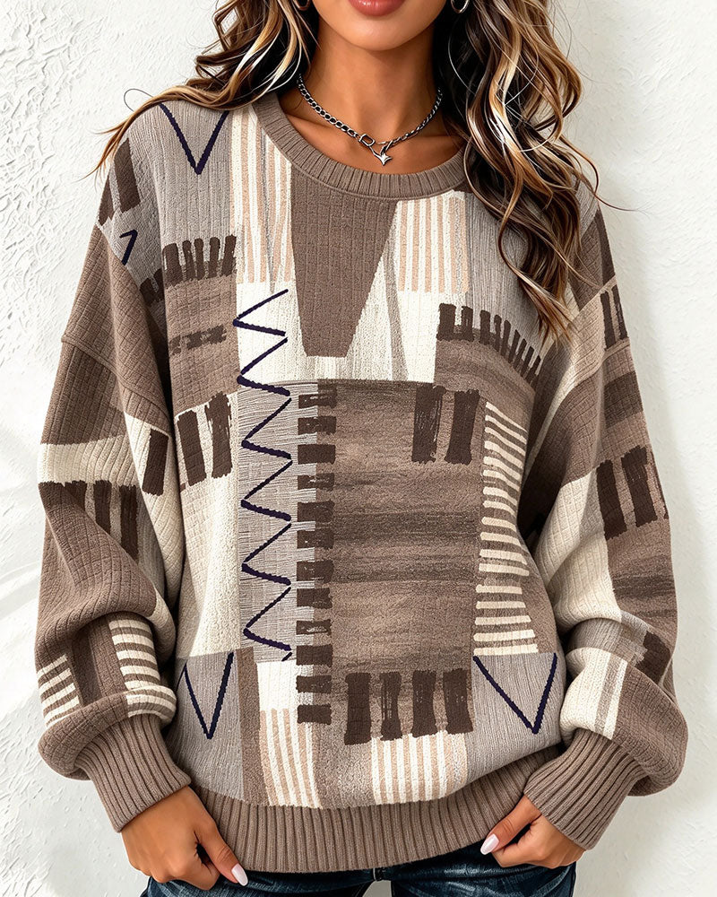 Color Block Checkered Crew Neck Sweatshirt