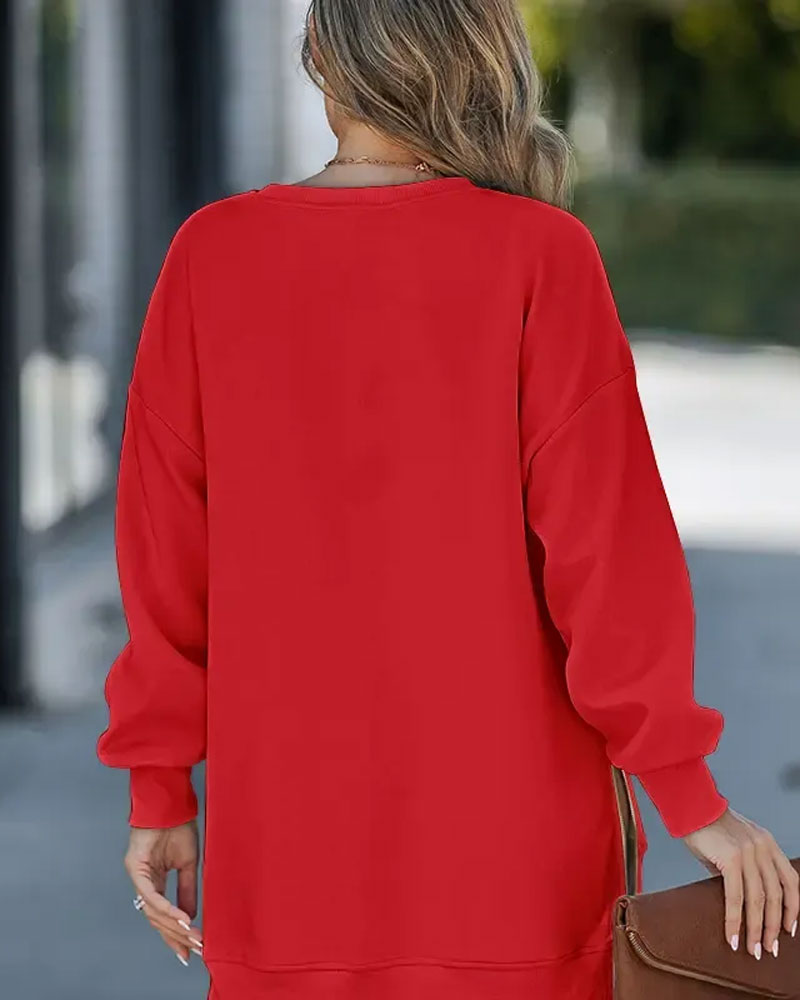 Spliced Sweatshirt Dress with Santa Claus Print