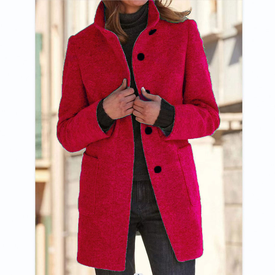 Maja Women's Slim Fit Coat with Stand Collar, Buttons, and Pockets