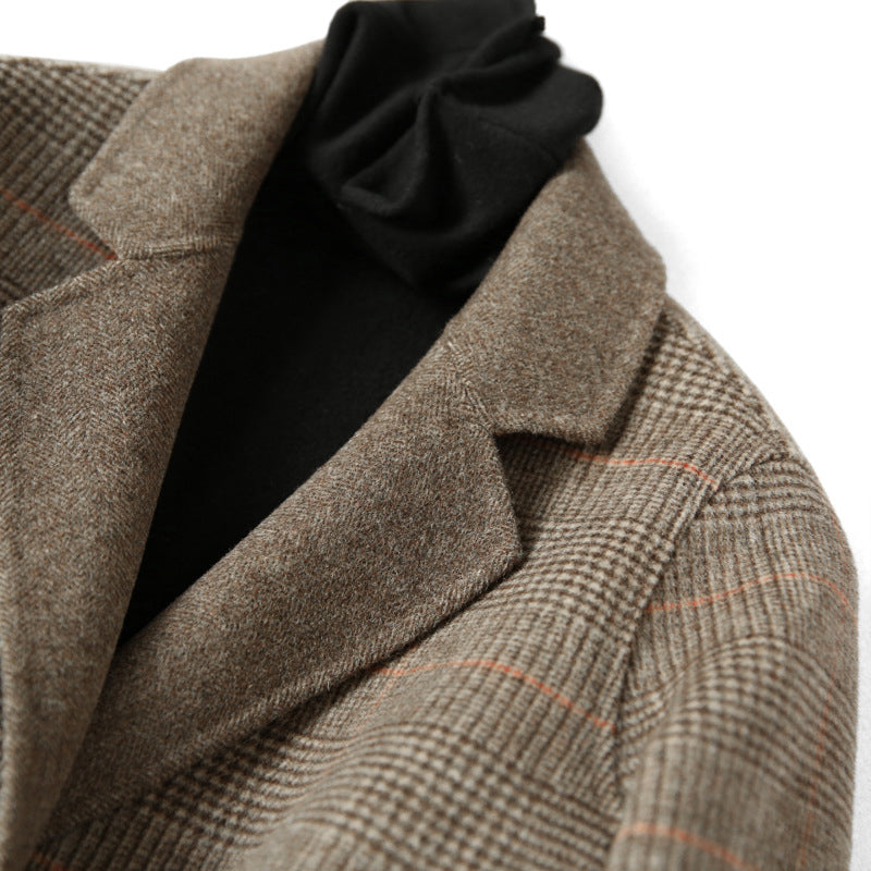 Lapel Collar Women's Checked Wool Coat with Front Buttons