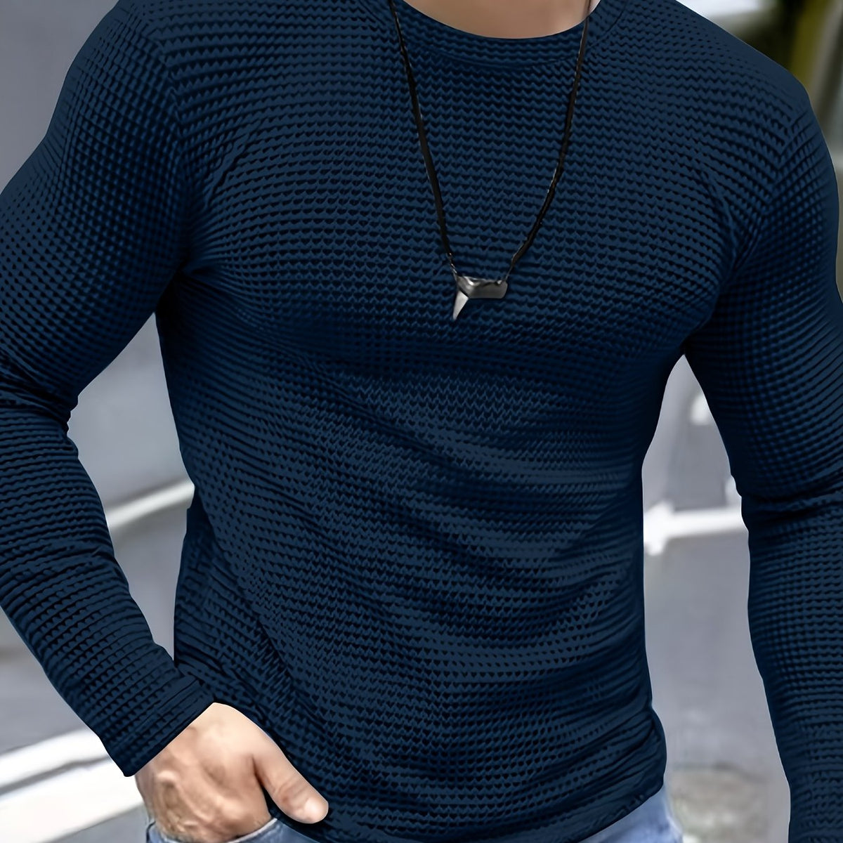 Frederick | Long Sleeve Top with Textured Waffle Knit