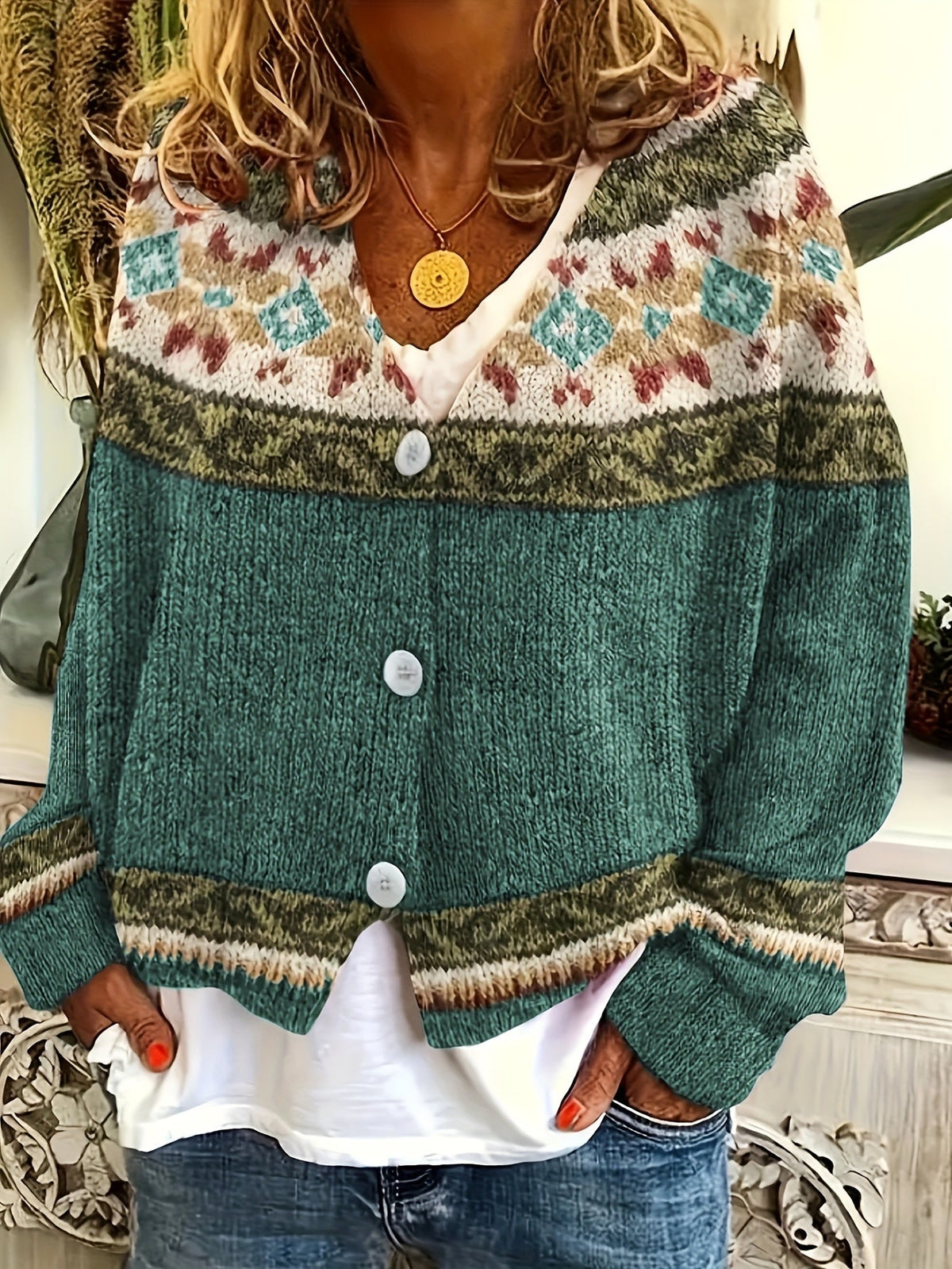 Fiona | Stylish Patterned Button-Up Cardigan