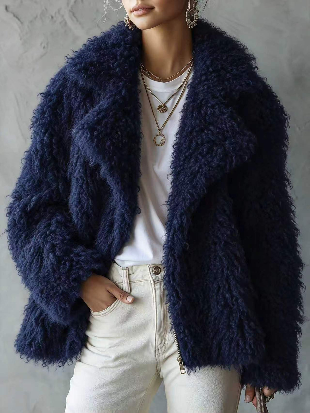 Sara | Women's Relaxed Fit Thick Teddy Jacket with Oversized Collar