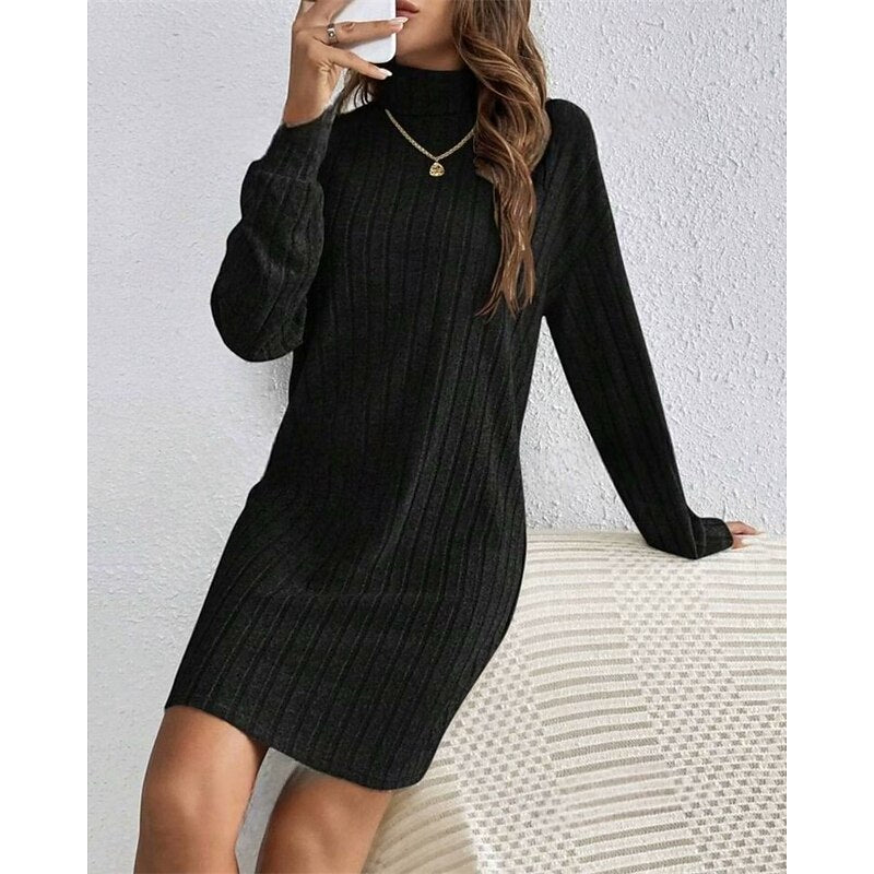 Imogen | Ribbed High-Collar Sweater Dress