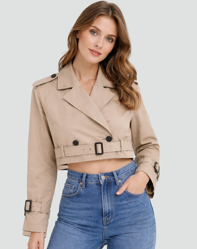 Ladies' Short Fit Cotton Trench Coat