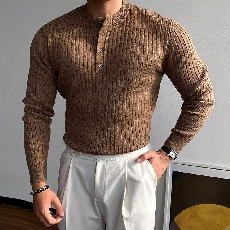 Declan | Textured Ribbed Henley Sweater