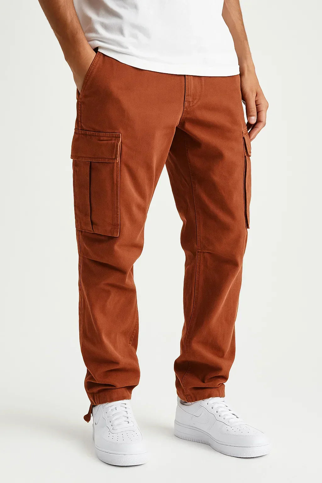 Men's Overalls Cotton Loose Fit Tactical Trousers with Elastic Waist