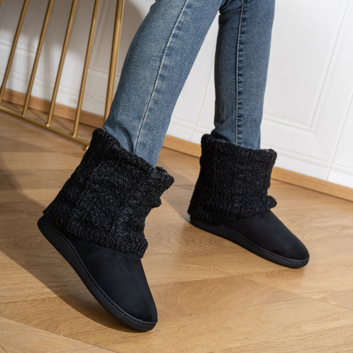 Marnah | Cozy Knit-Cuff Slippers