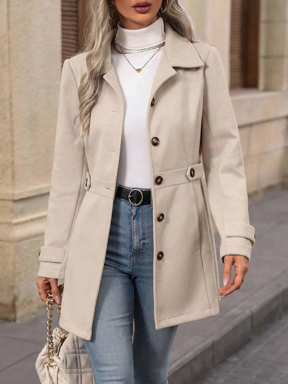 Trench Coat Ladies Mid-Season Coat with Belt