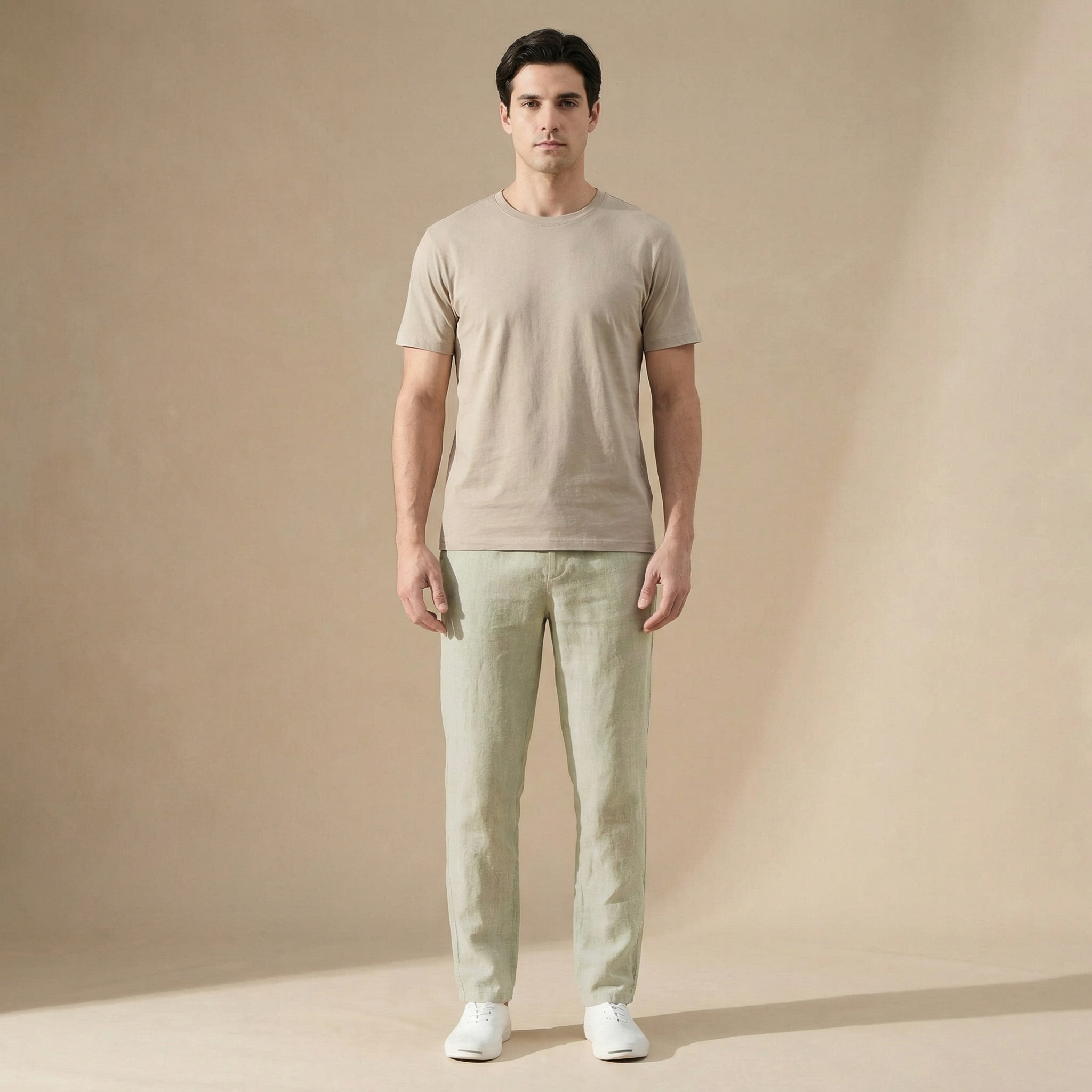 Linen Summer Trousers Men Regular Fit Breathable Material Elastic Waist