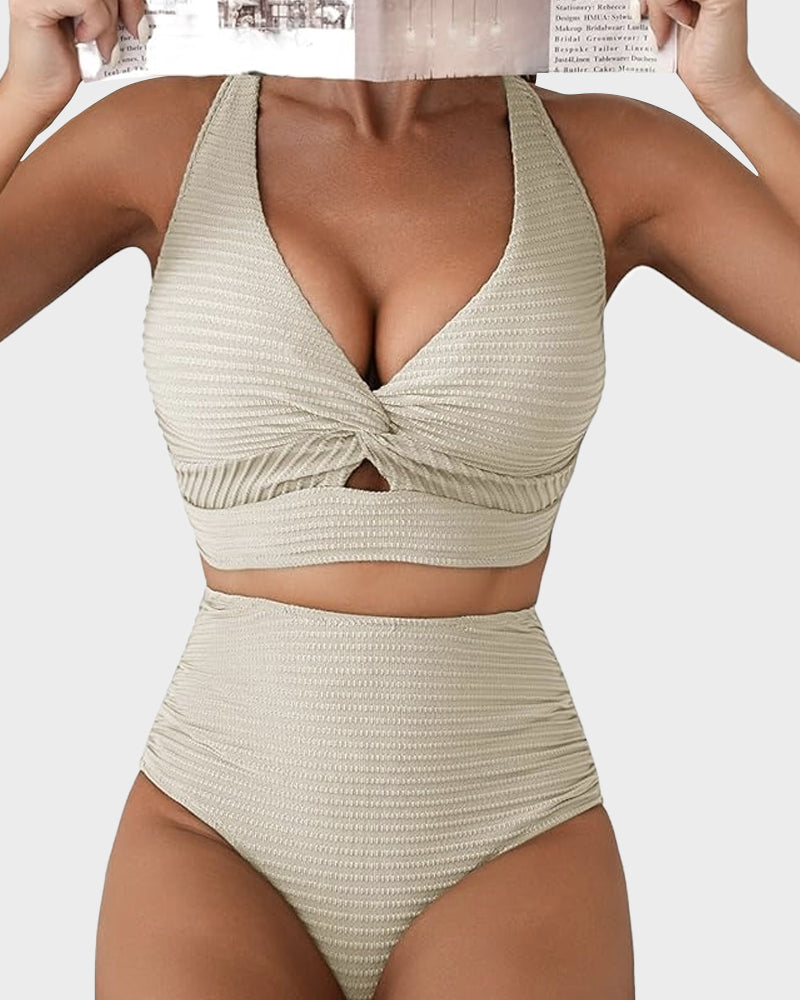 Ribbed High-Waisted Bikini Set for Women