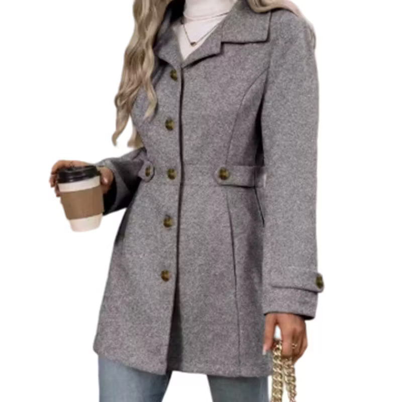 Tailored Women's Coat with Button Detail and Notched Collar