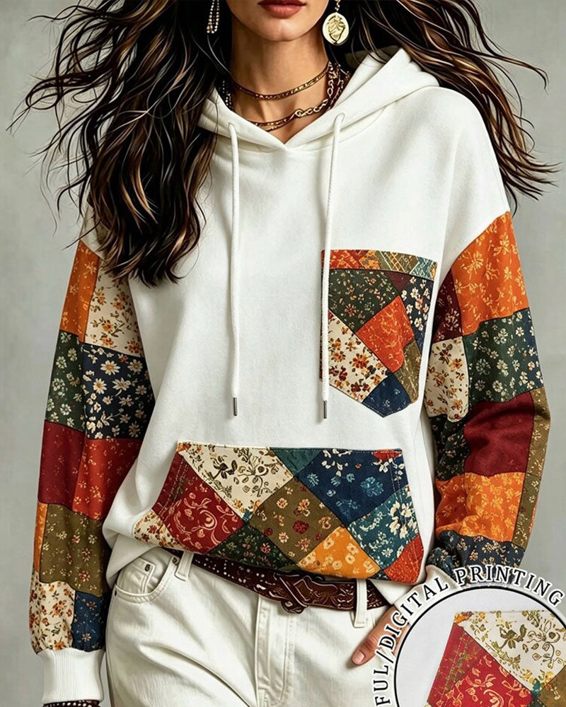 Patchwork Design Hooded Sweatshirt