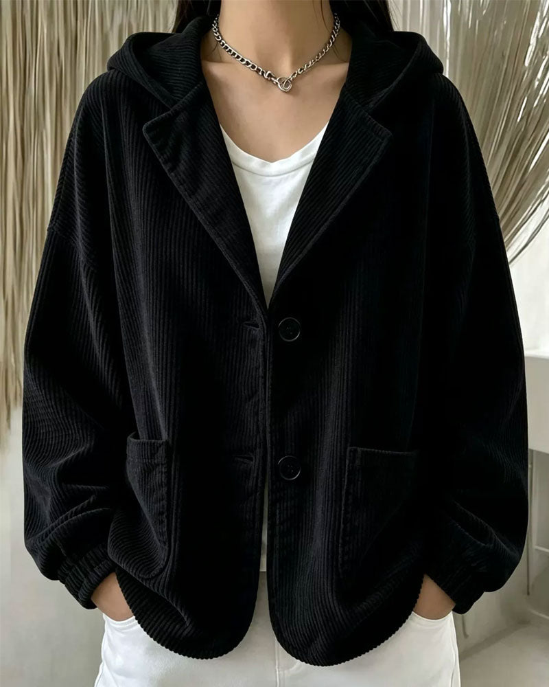 Relaxed Hooded Coat with Button Pockets