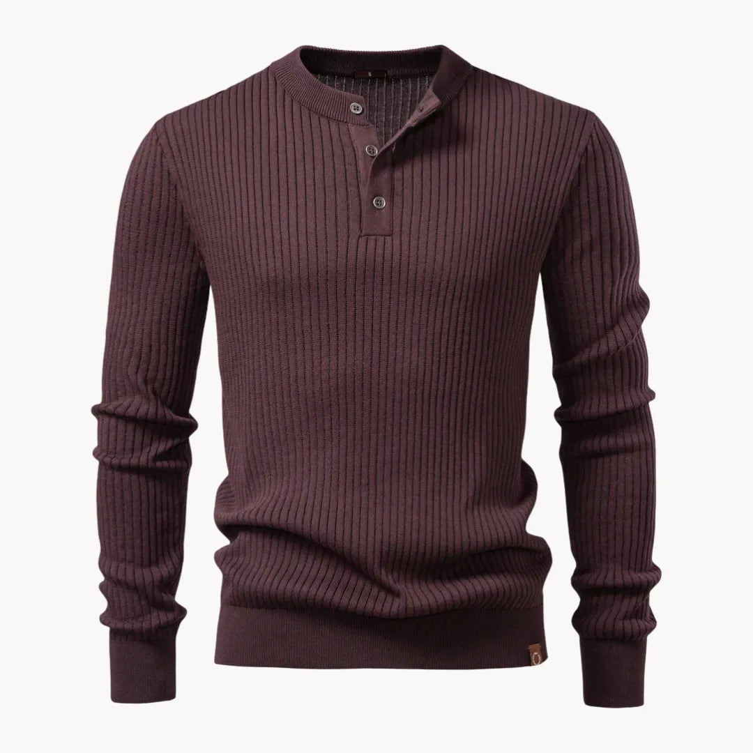 Men's Sweater with Round Neck and Button Closure for Everyday Use