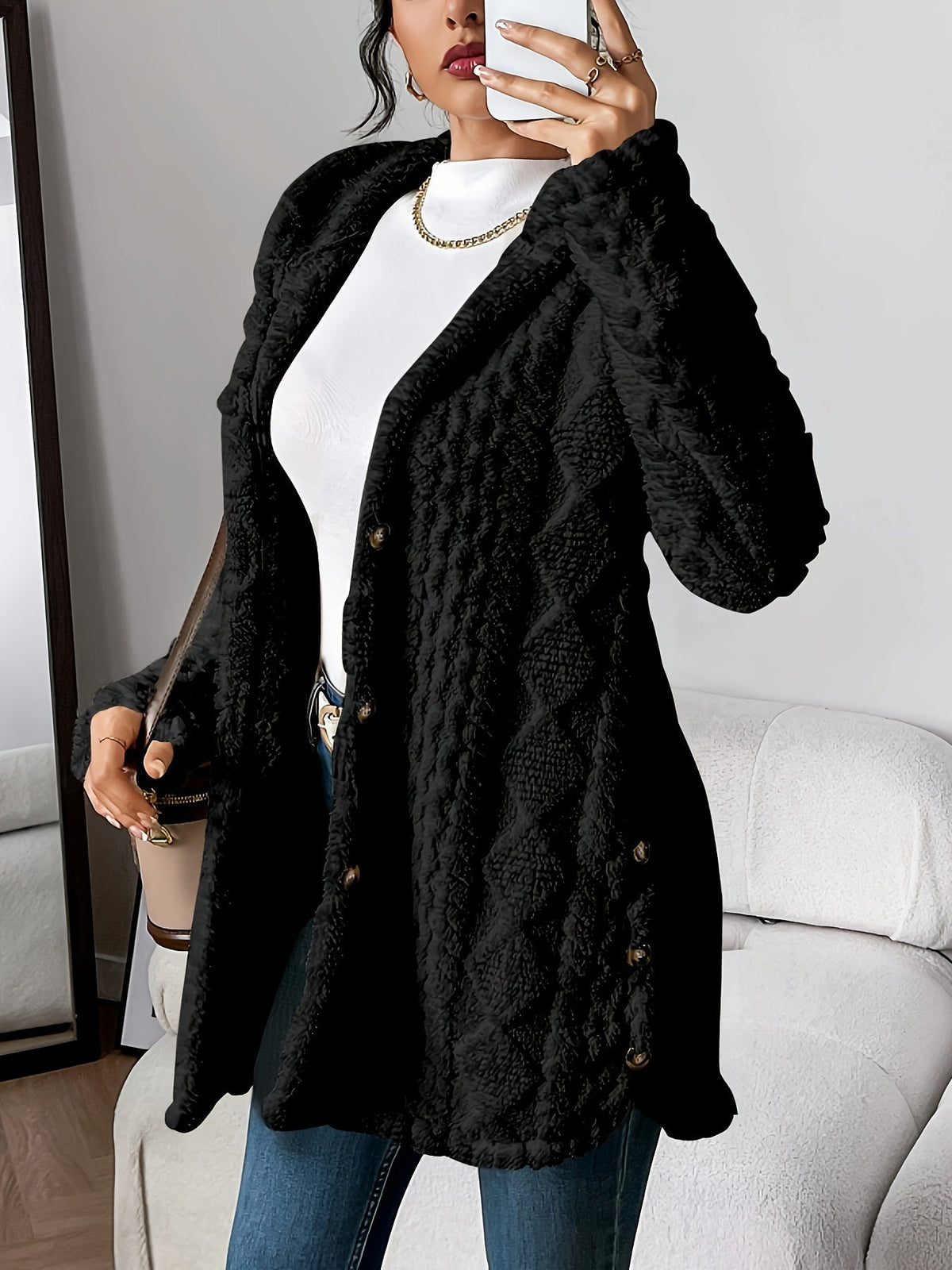 Women's Hooded Cable Knit Cardigan