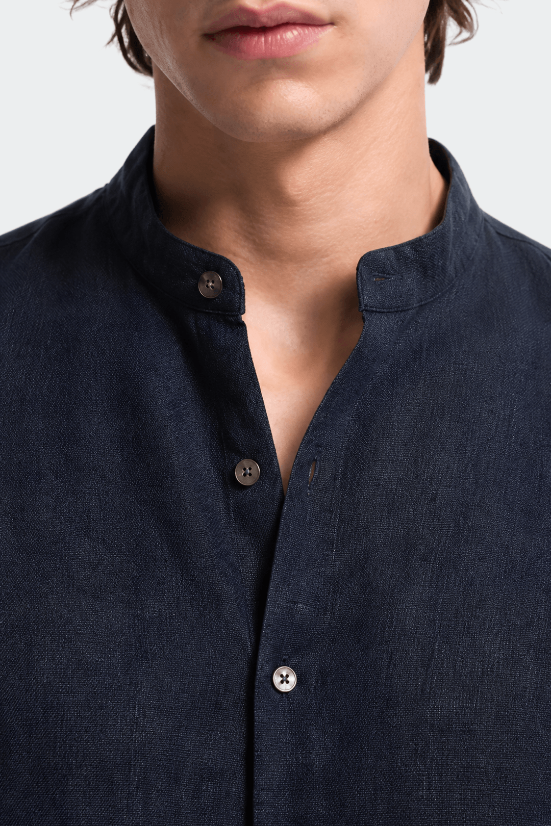 Band Collar Shirt Men Linen Casual Summer