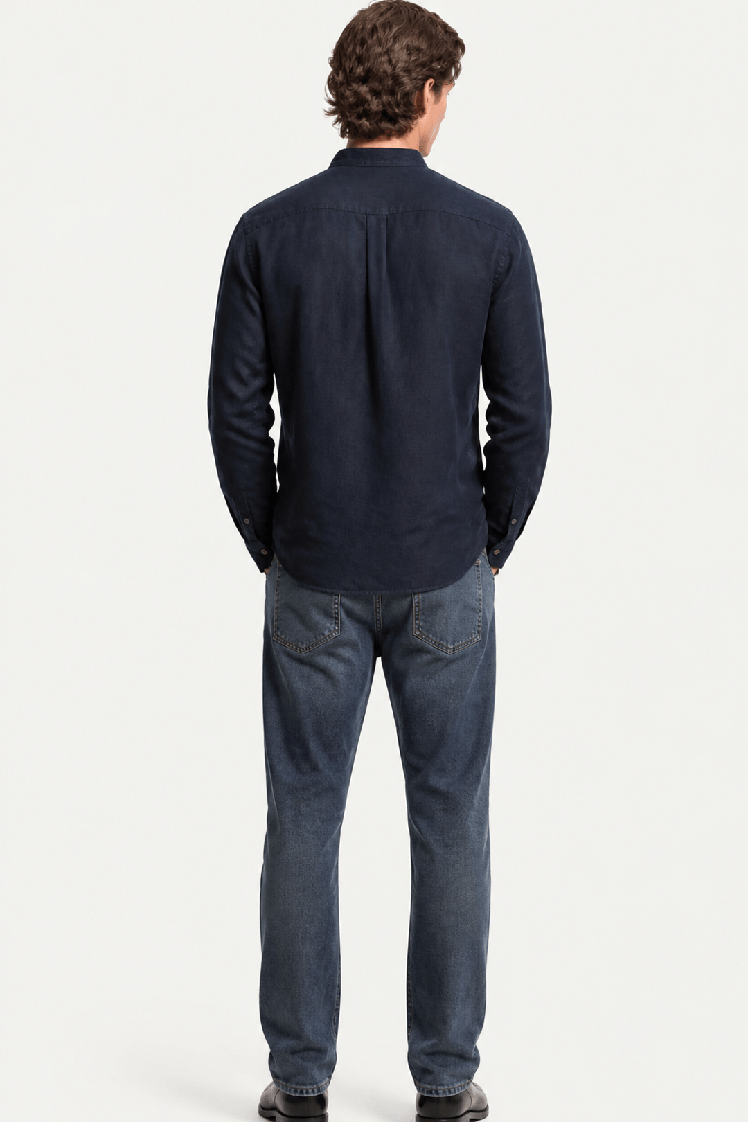 Band Collar Shirt Men Linen Casual Summer
