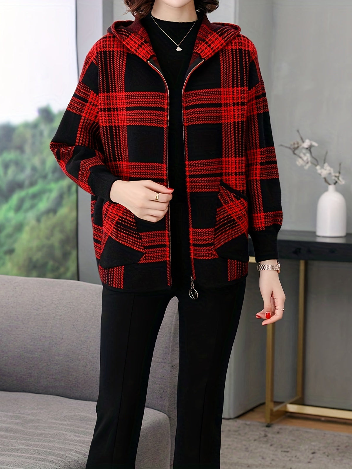 Delaney | Plaid Hooded Zip Jacket