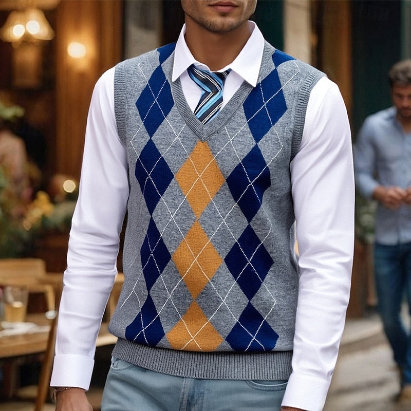 Gabriel | Argyle Pattern V-Neck Sweater Vest