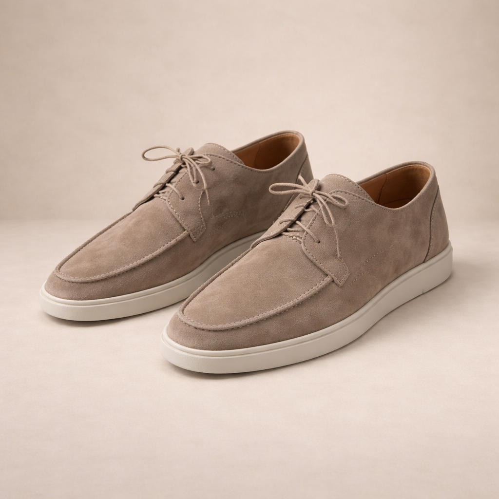 Suede Loafers for Men Regular Fit Leather Lace-Up Closed Toe
