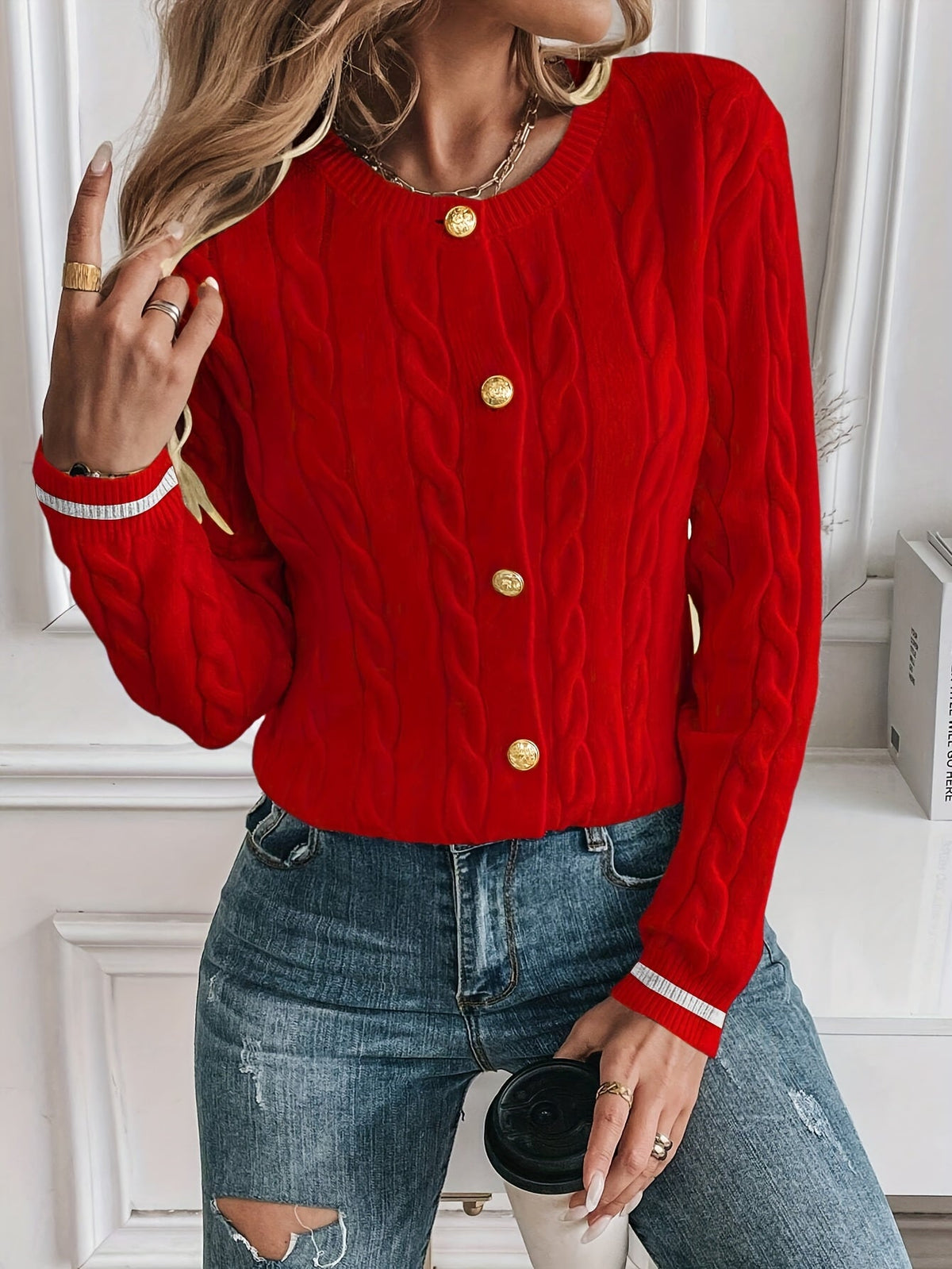 Gloria | Button-Up Cable Knit Cardigan