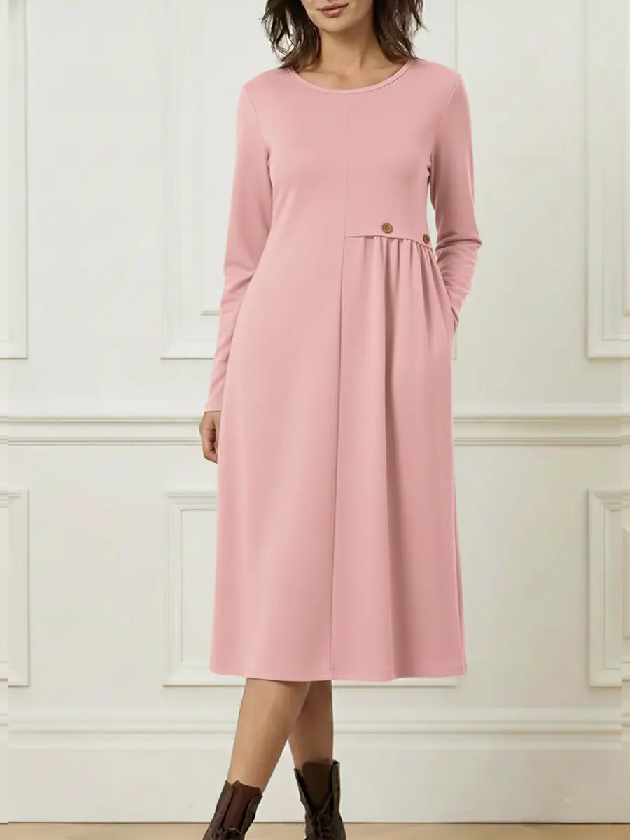 Long Sleeve Round Neck Midi Dress for Women