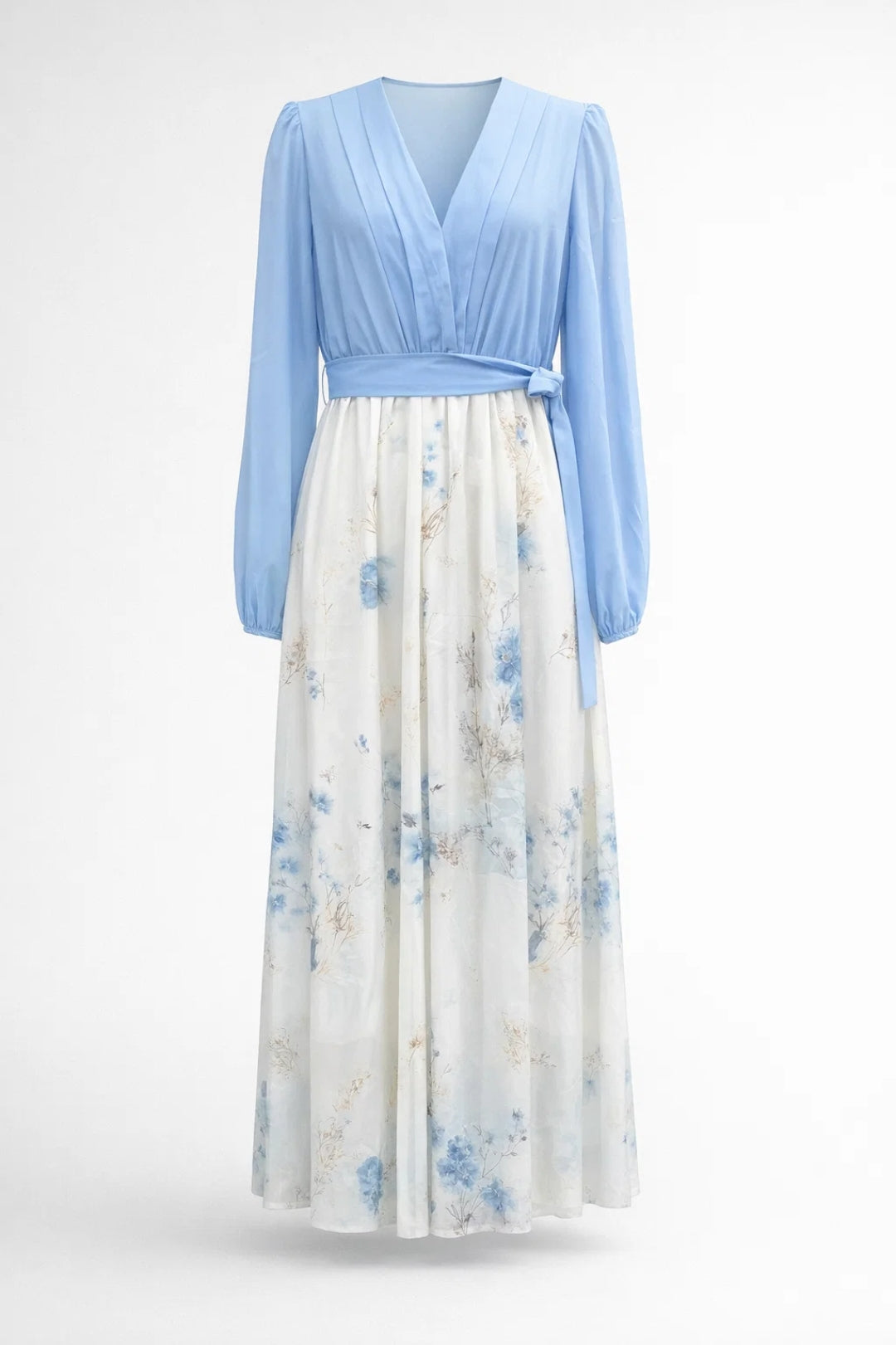 Flower Maxi Dress Ladies V Neck Long Sleeves