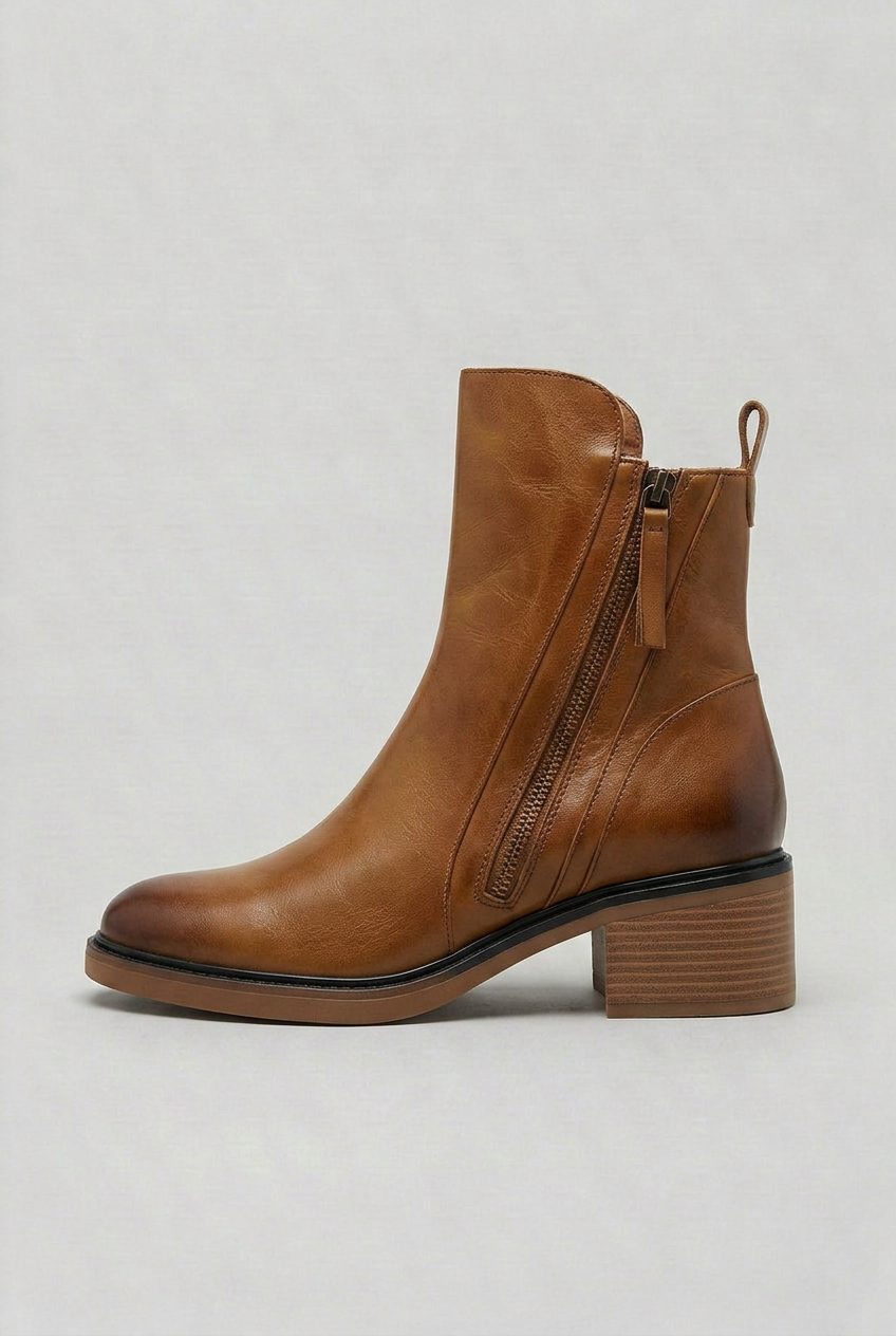 Women's Zip-Up Block Heel Ankle Boots