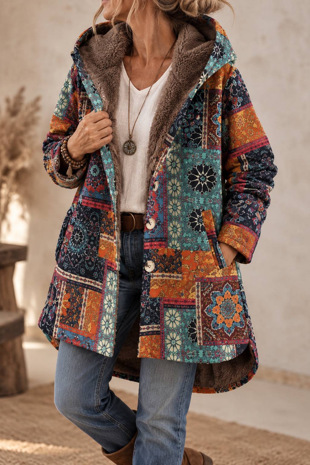 Women's Bohemian Floral Winter Coat