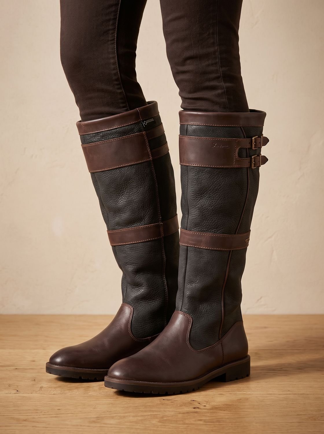 Women's Waterproof Knee-High No-Zip Boots with Double Buckle Detail